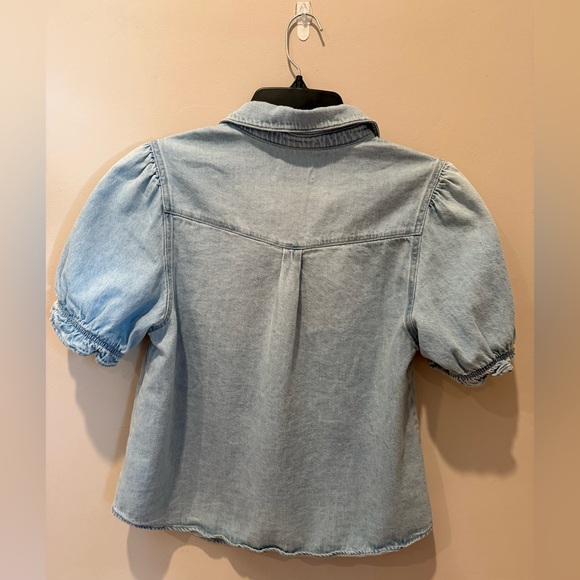 Risen Light Blue Denim Puff Sleeve Shirt (M) - Picture 2 of 5
